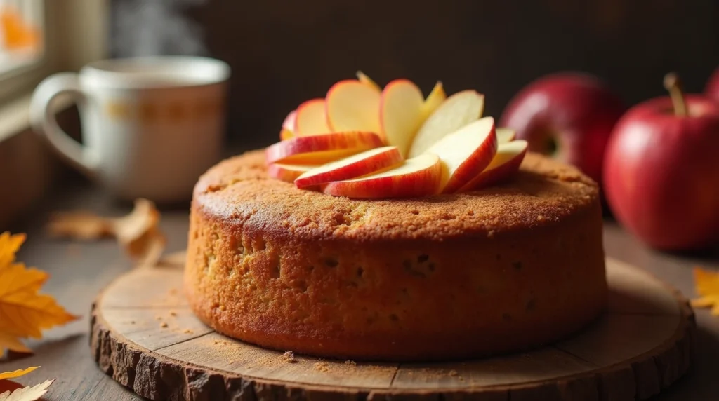  A freshly baked applesauce coffee cake with a golden brown crumb topping, served on a rustic plate.