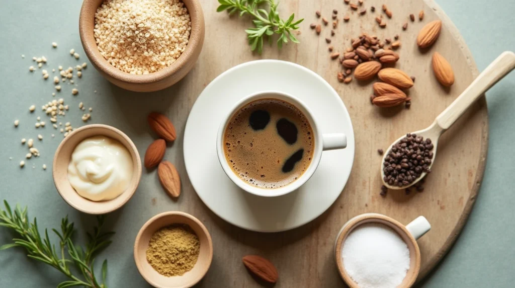 Healthy Coffee Loophole Recipe with natural ingredients like almond milk, MCT oil, and coconut oil.