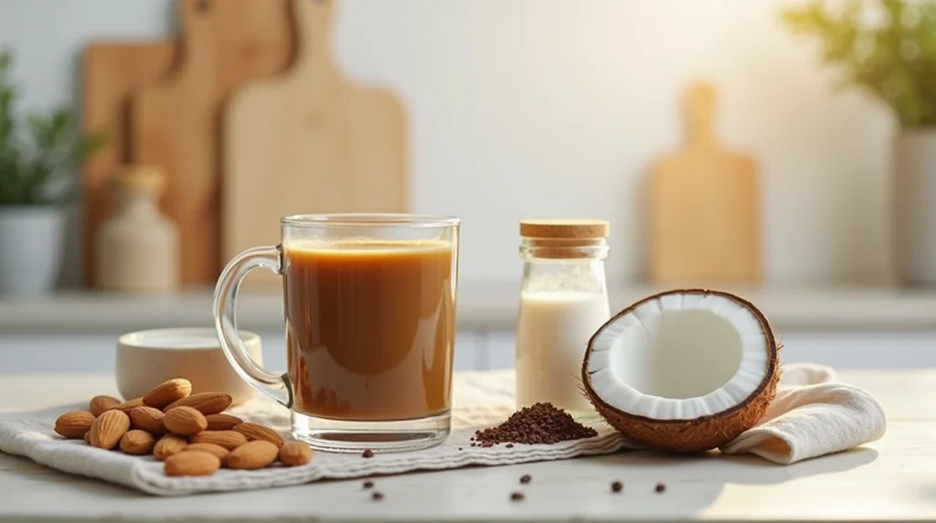 Healthy Coffee Loophole Recipe with natural ingredients like almond milk, MCT oil, and coconut oil.