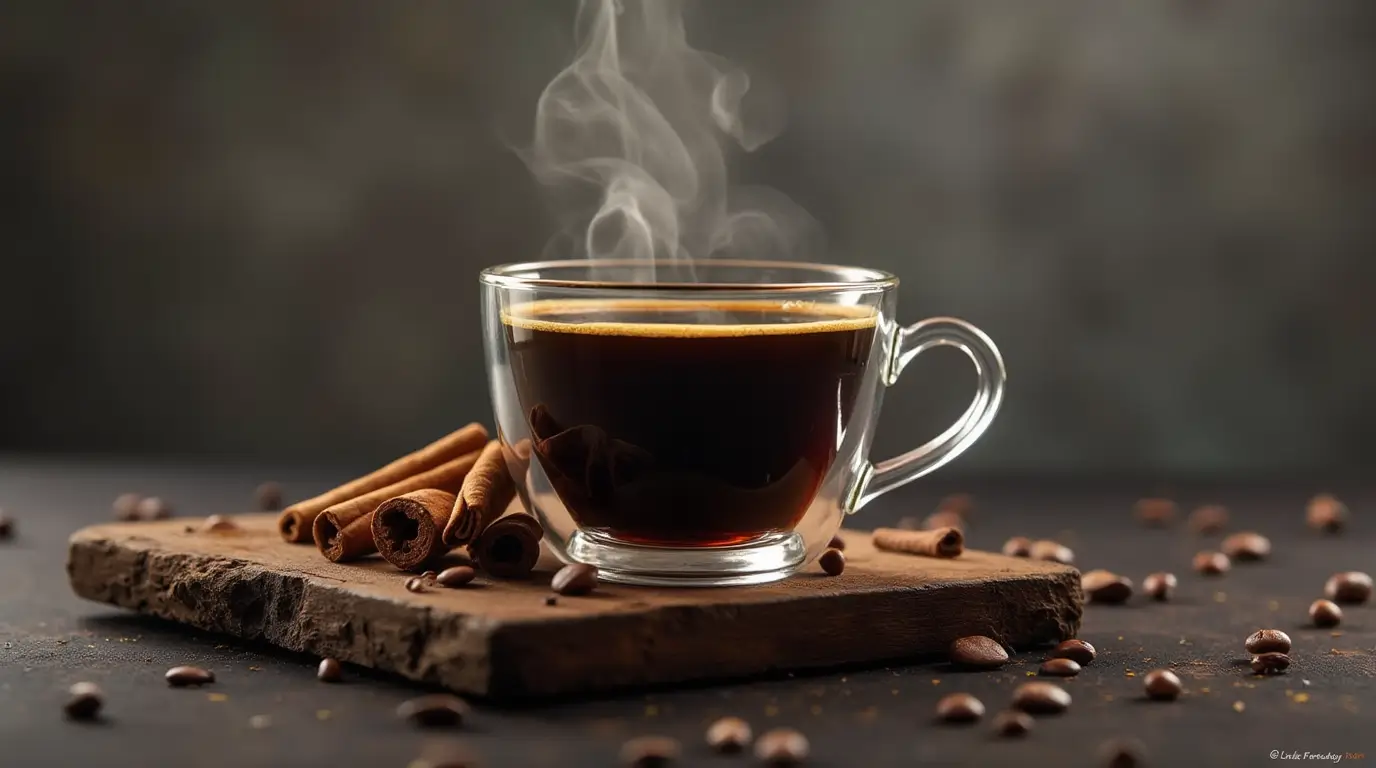 A steaming cup of black coffee surrounded by ingredients like MCT oil, cinnamon, and green coffee extract representing the coffee loophole trend